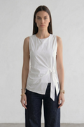 Sleeveless Surplice Top With A Side Bow - White
