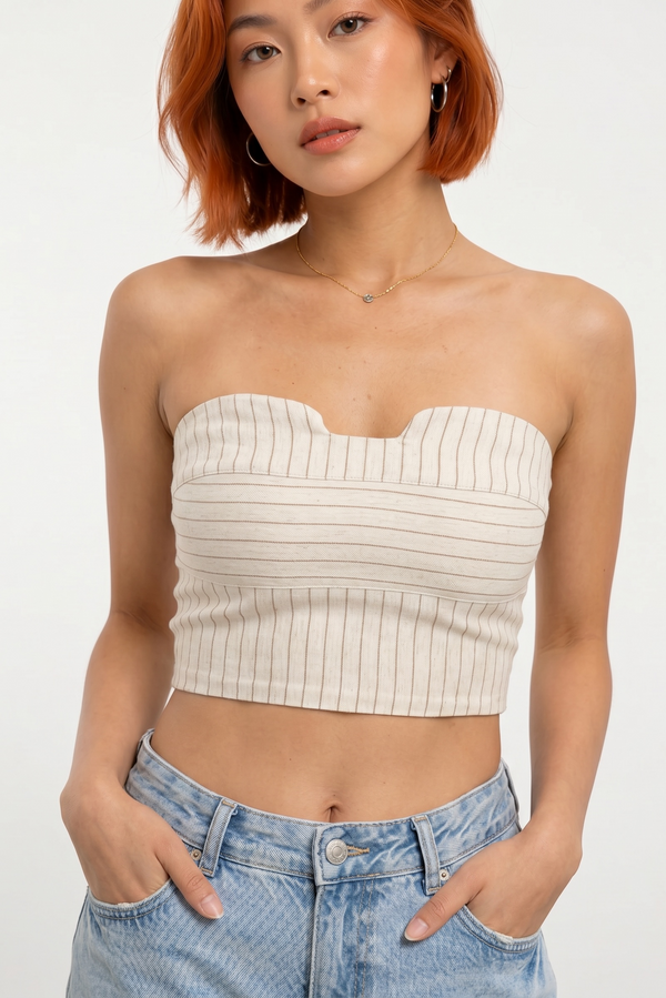 Striped Linen Corset - Beige Brown