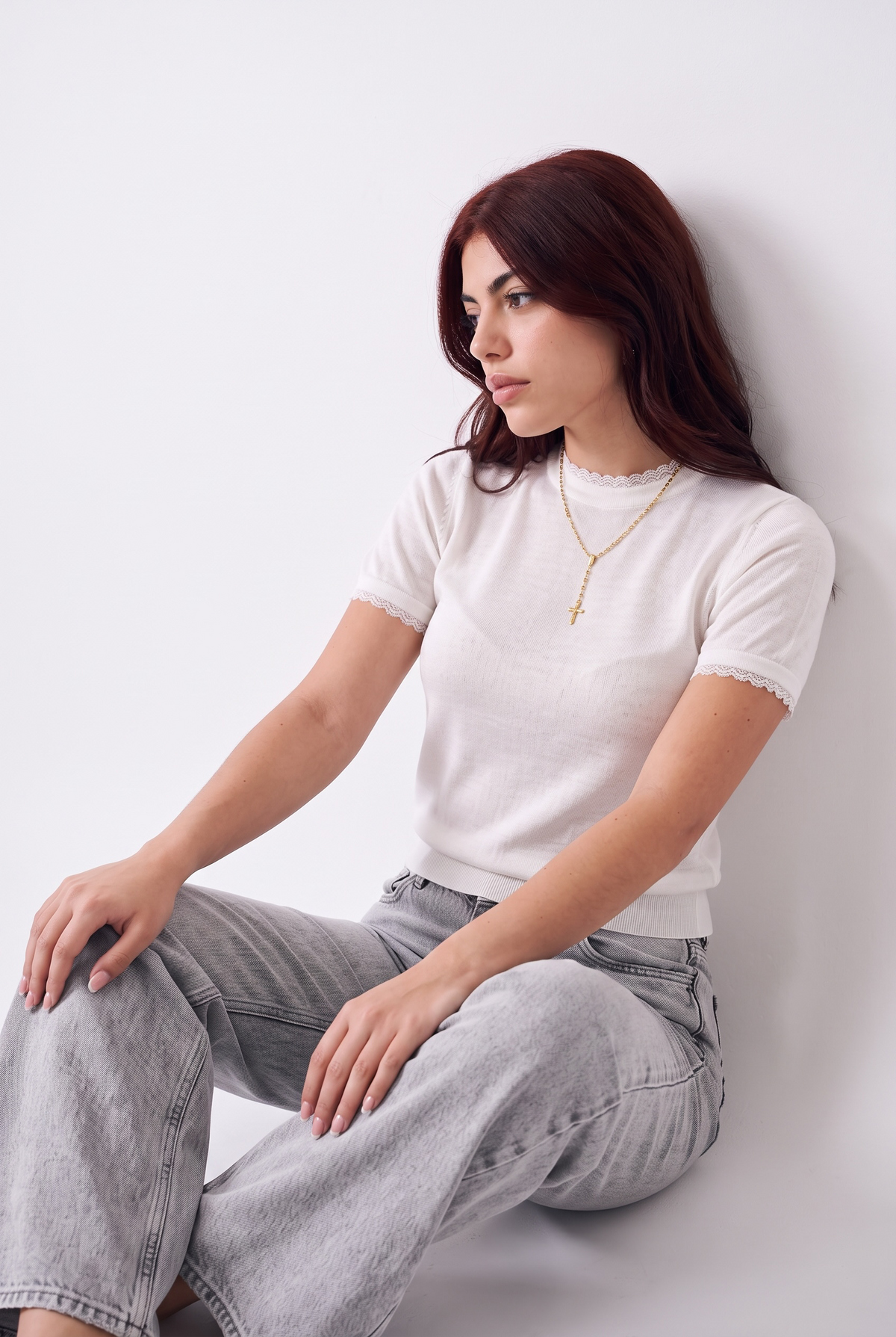 Knitted Top Lace touch - White