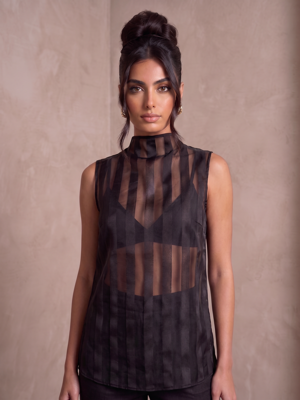 Striped Organza Top - Black