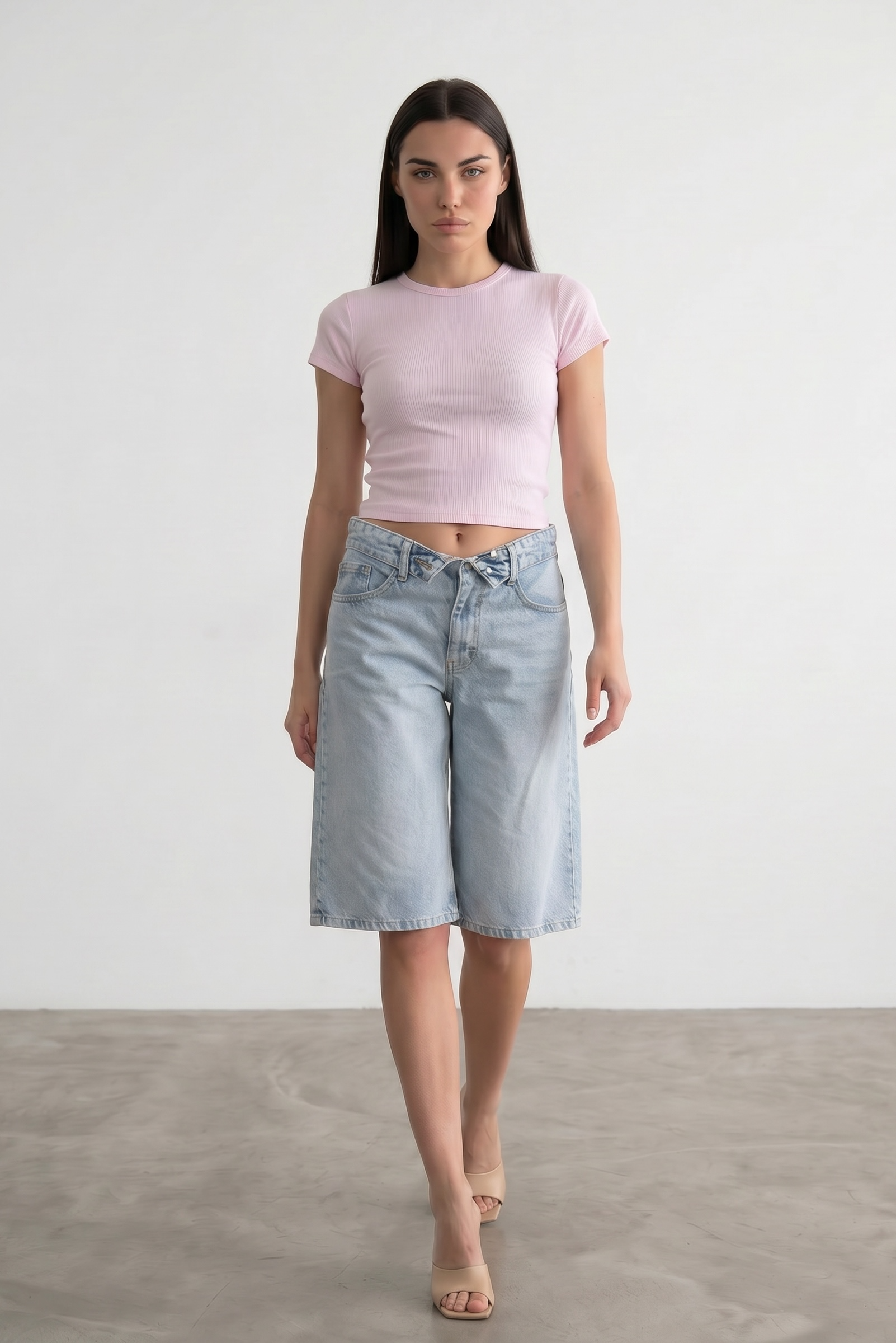 Unbuttoned Jorts - Stone Blue
