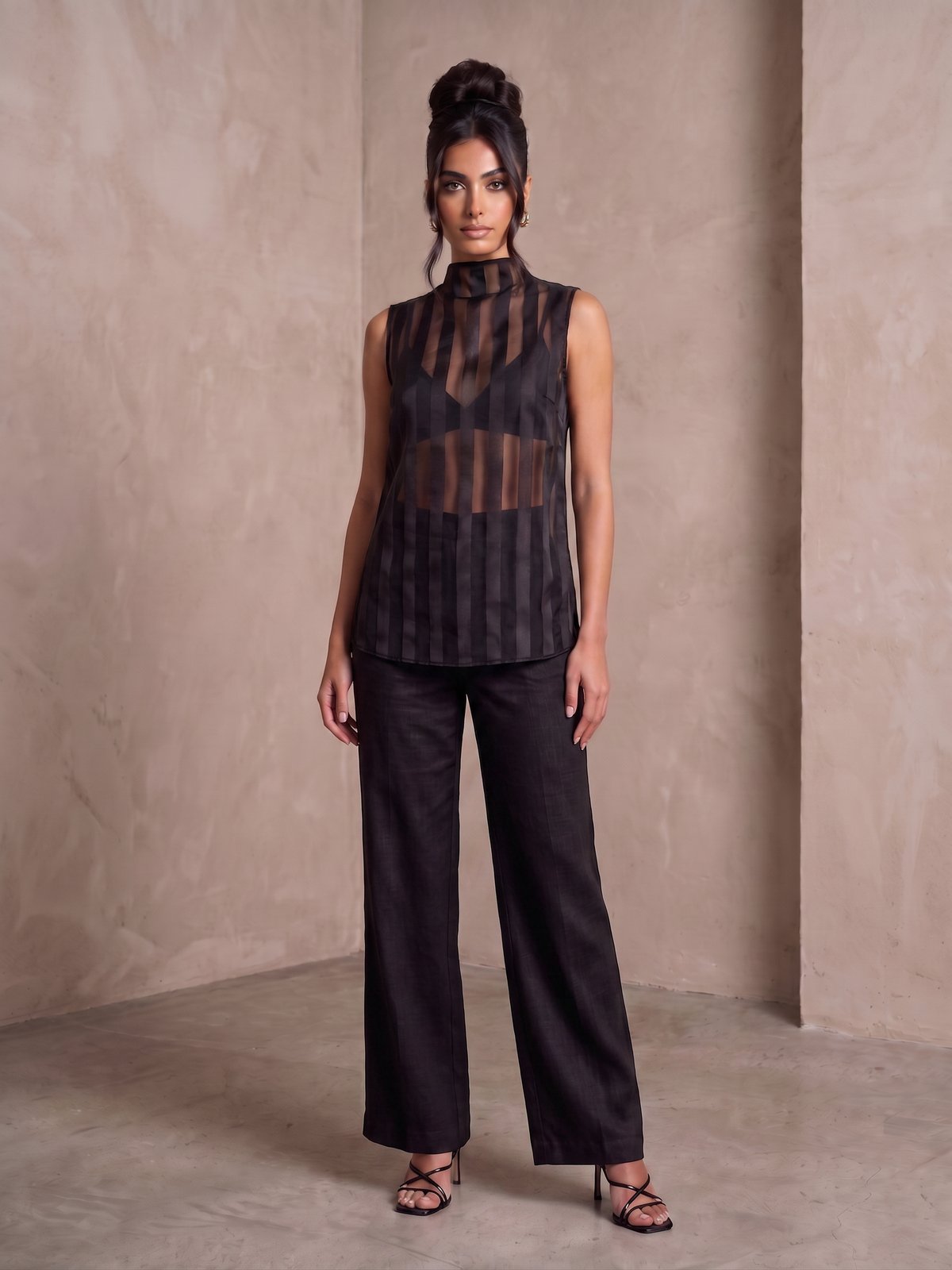 Striped Organza Top - Black