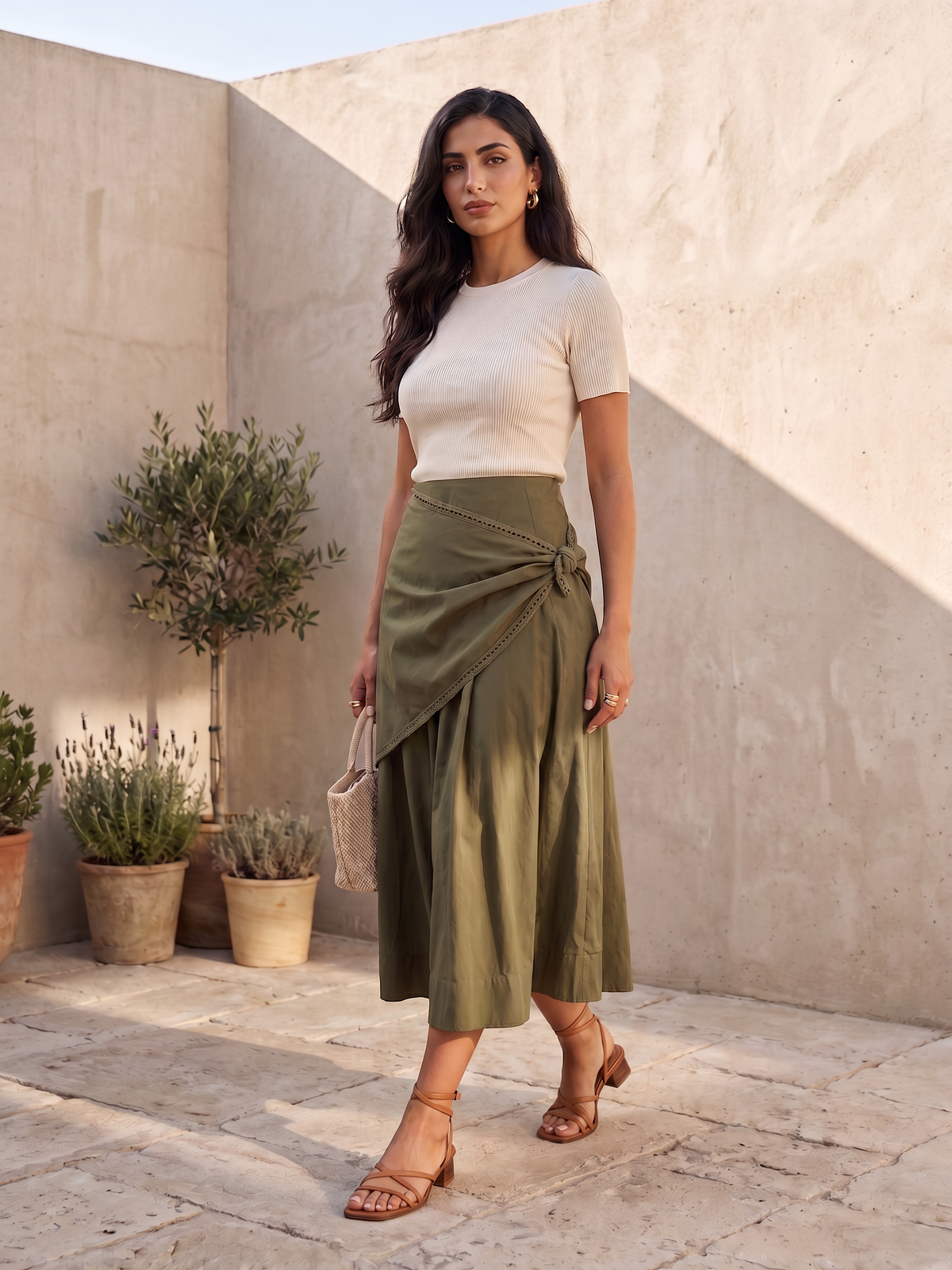 Olive Twist Sarong Skirt - Olive Green