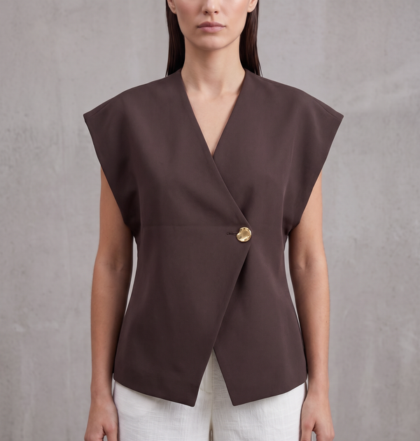Gilet with Gold Button - Brown