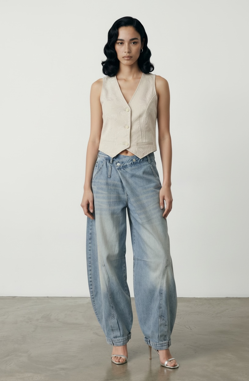 Statement Relaxed Jeans - Washed Denim