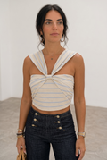Linen Big Brow Front Top - Striped Blue