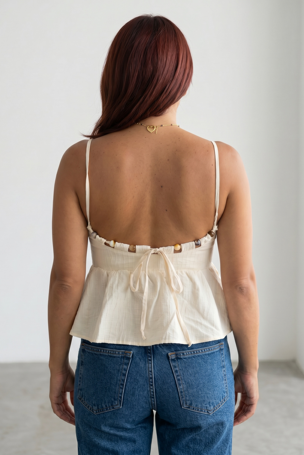 Summer Corset With Beads On The Back - Beige