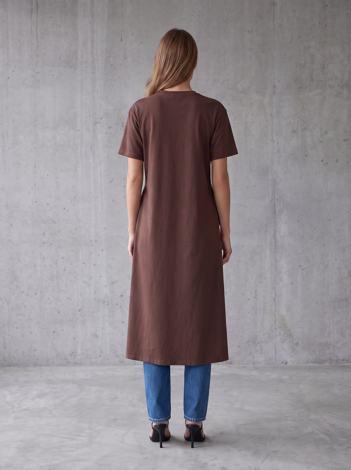 Cacao Long Back Tee - Brown