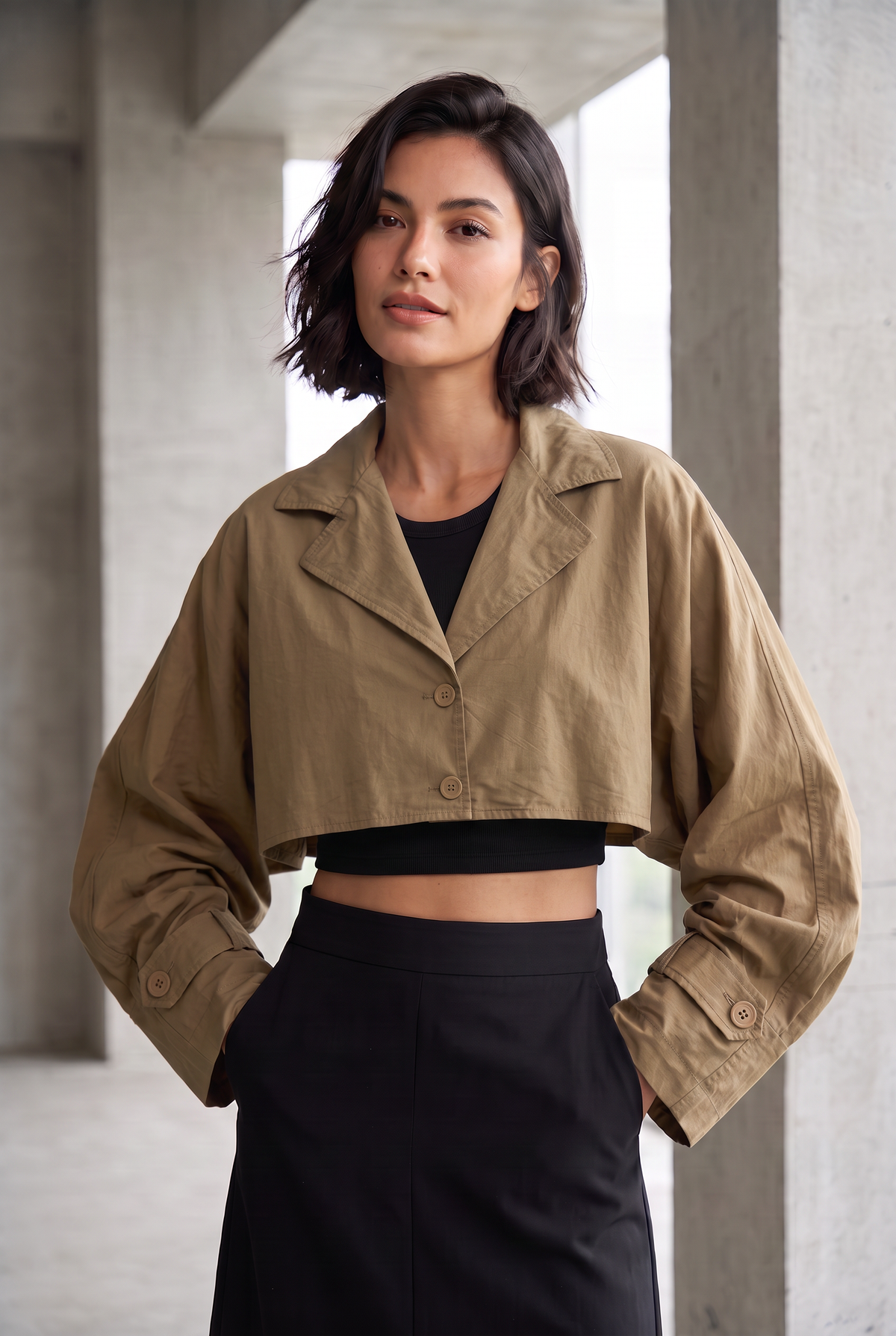 Cropped Trench - Olive