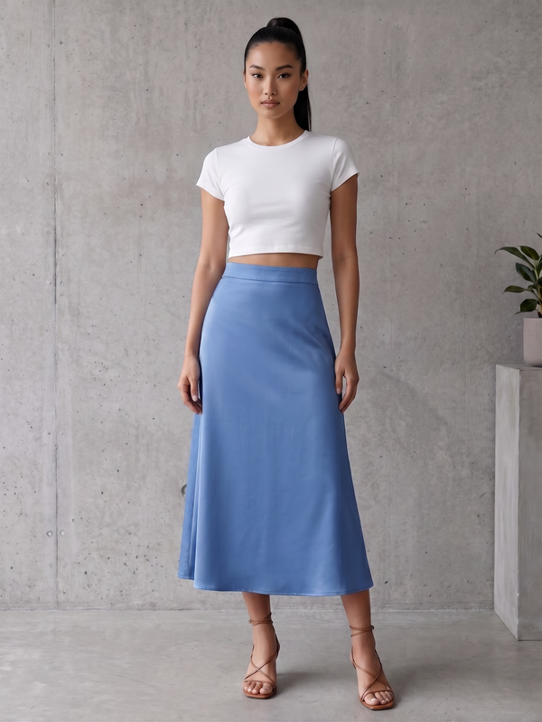 Midi Skirt Satin - Blue