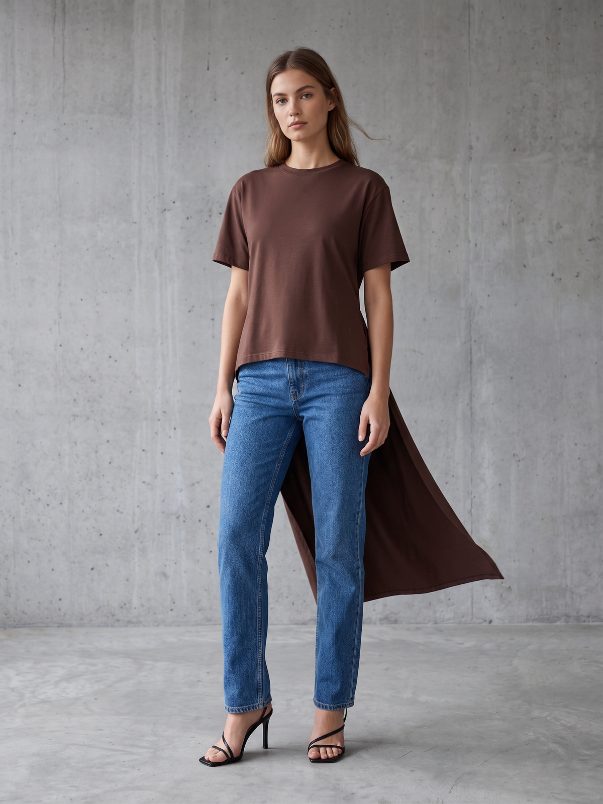 Cacao Long Back Tee - Brown