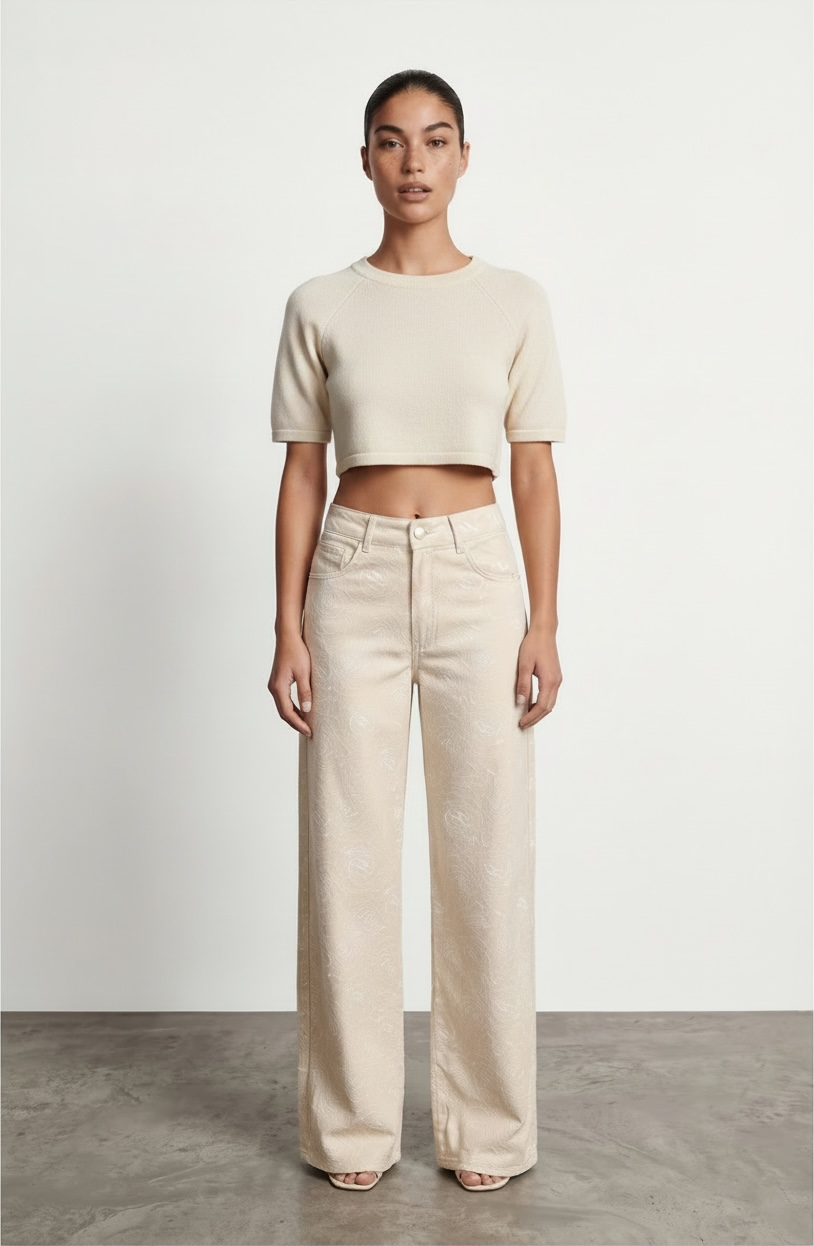 Jeans Palazzo Floral - Beige