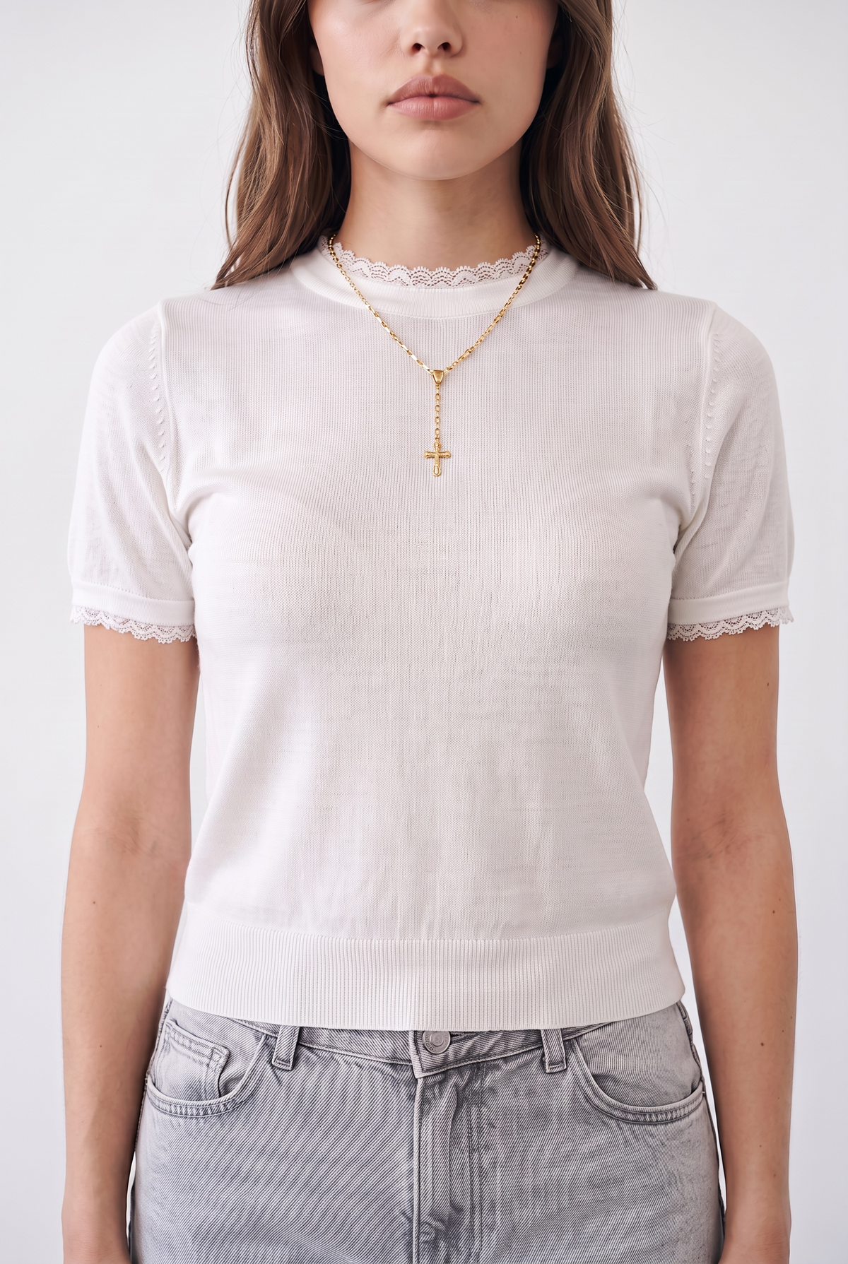 Knitted Top Lace touch - White