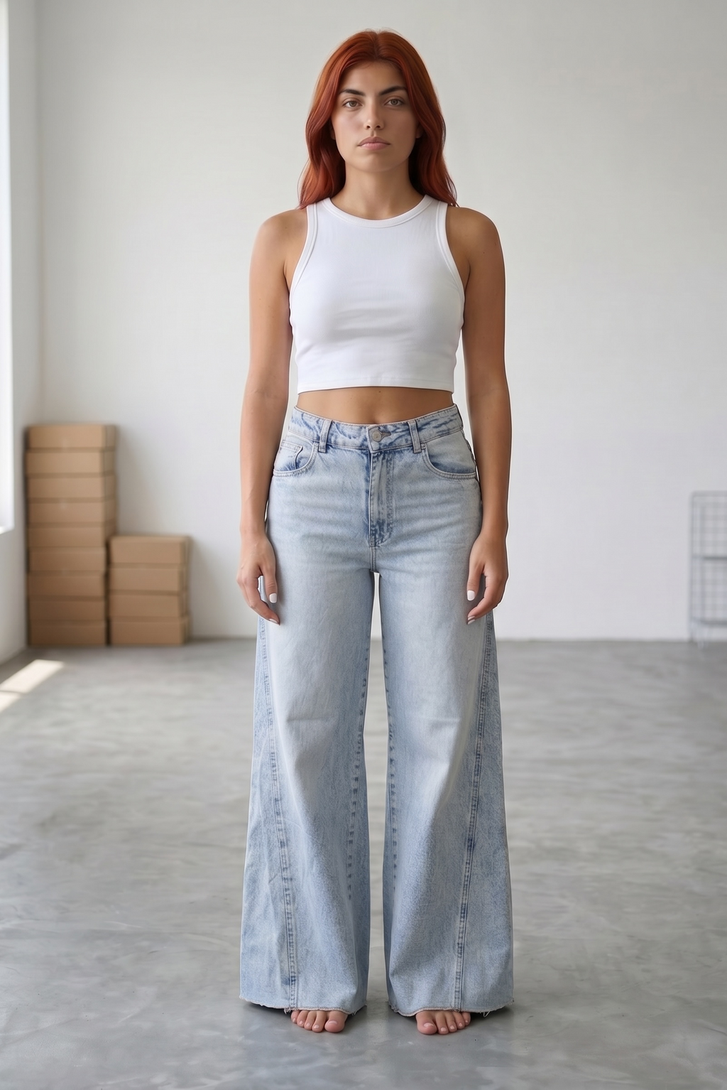 Palazzo Jeans With Triangle Sides - Light Blue
