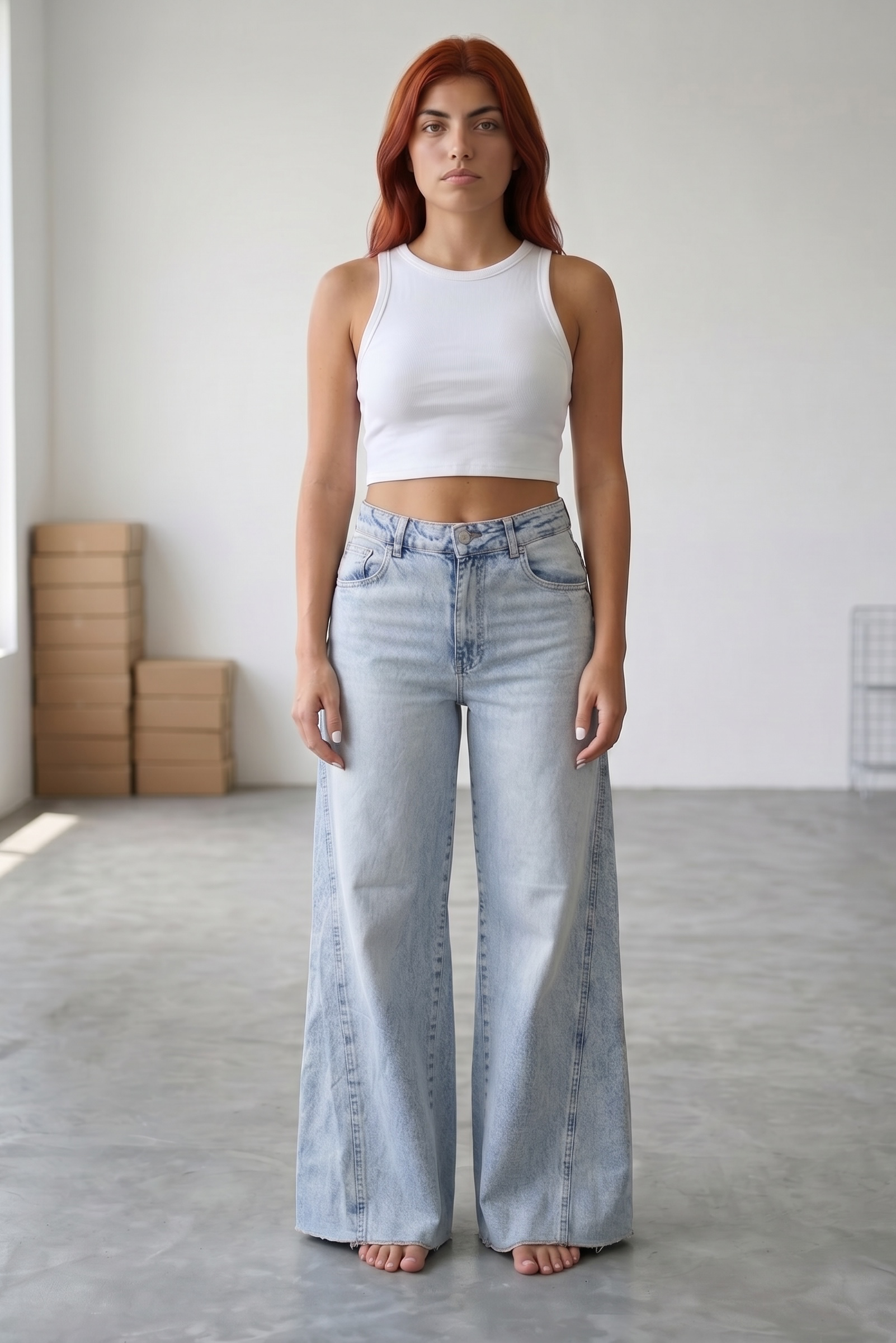 Palazzo Jeans With Triangle Sides - Light Blue