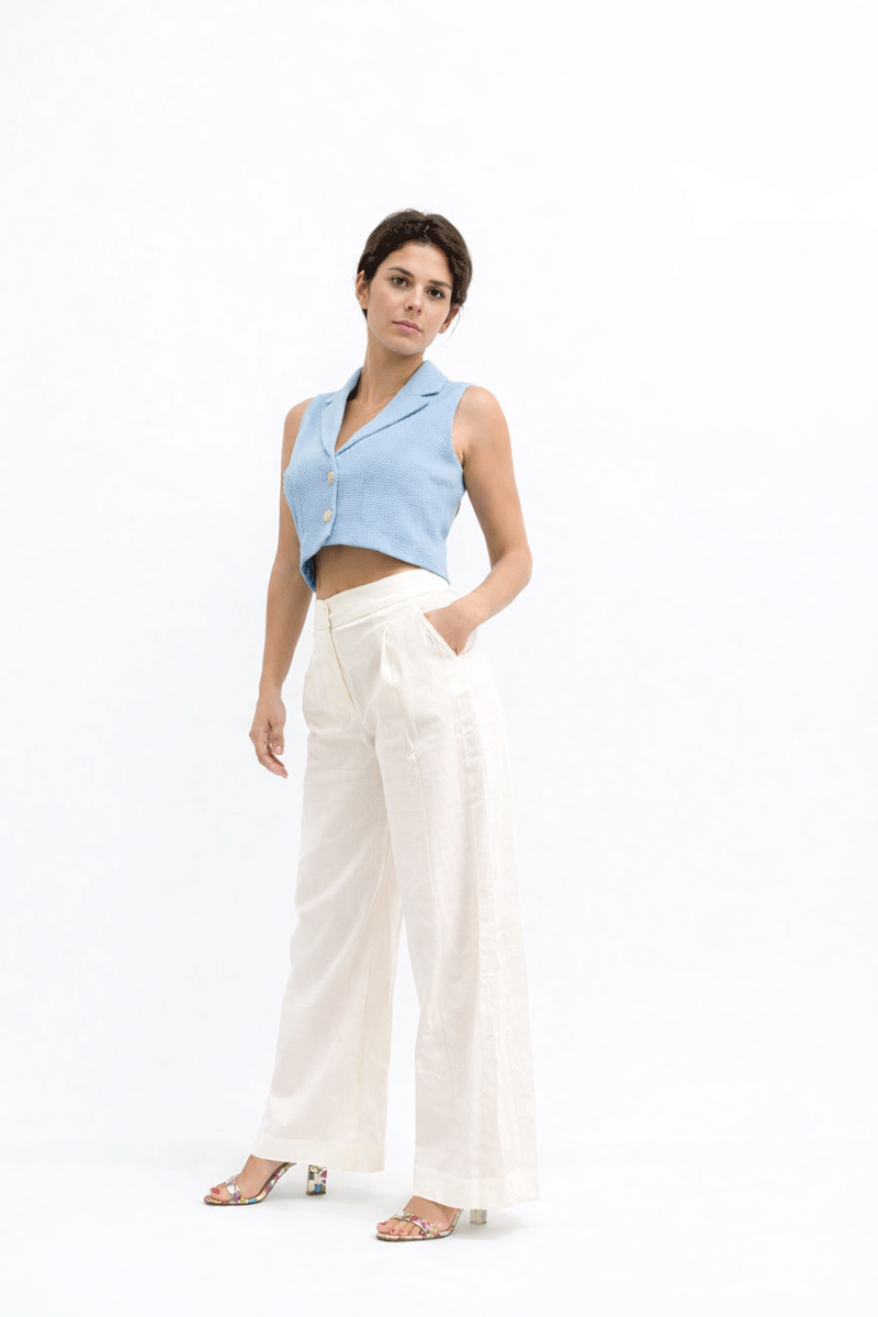 Textured Crop Gilet - Ice Blue
