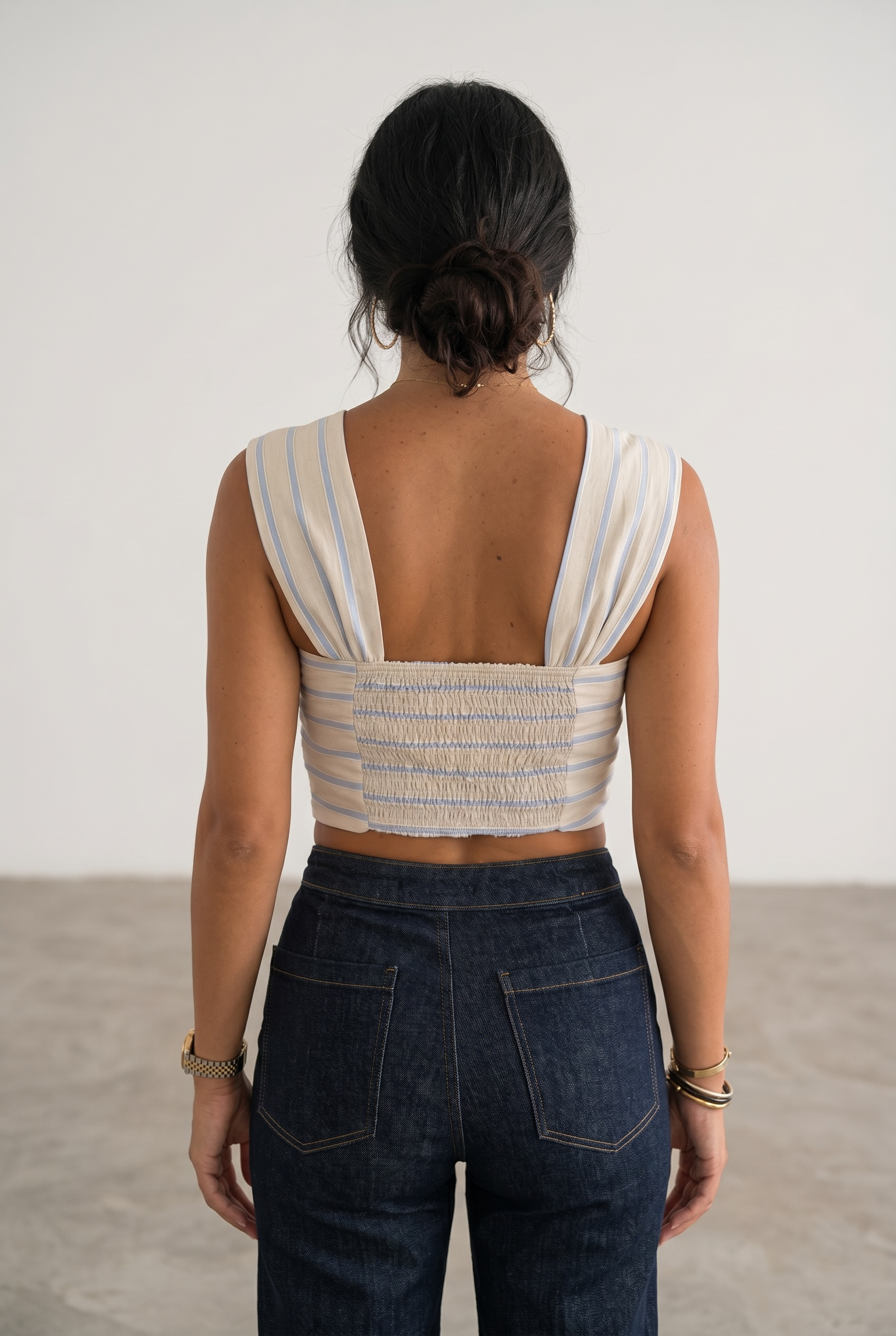 Linen Big Brow Front Top - Striped Blue