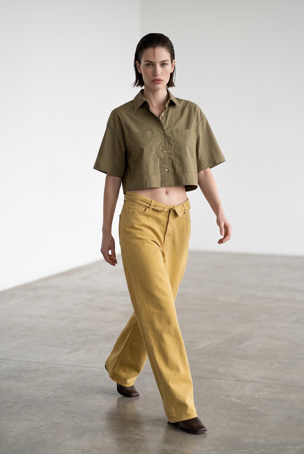 Unbuttoned Relaxed Colored Jeans - Mustard