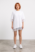 Asymentrical T-shirt Lace Edges - White