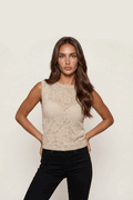 Elegant Lace Knit Top - Beige