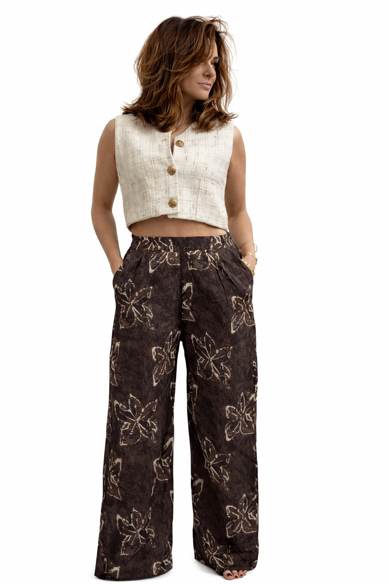 Floral Linen Pants - Brown