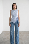 Sleeveless Surplice Top With A Side Bow - Ice Blue