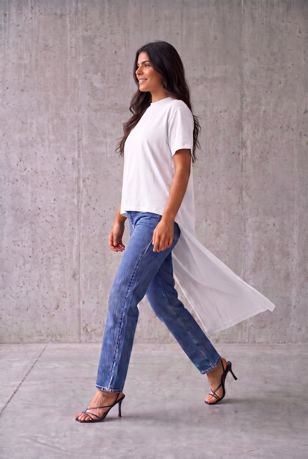 White Long Back Tee