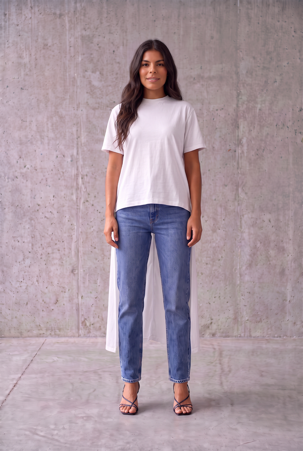 White Long Back Tee