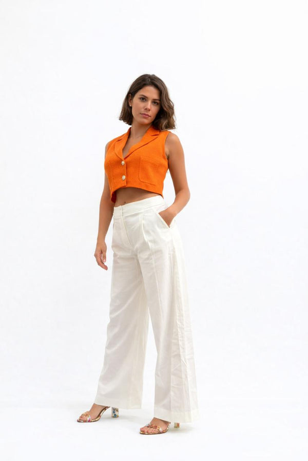Textured Crop Gilet - Orange