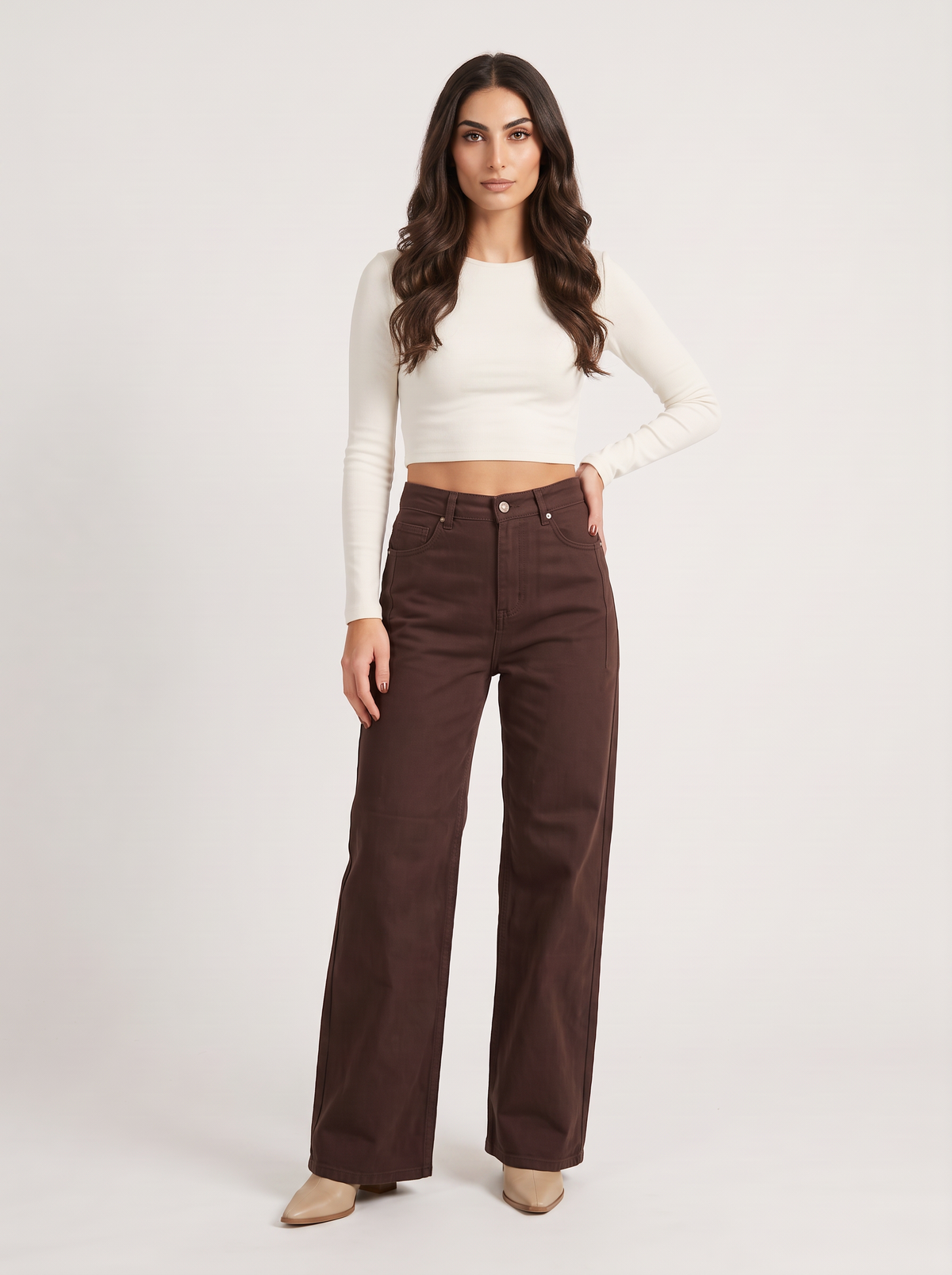 Wide Leg Jeans - Choco Brown