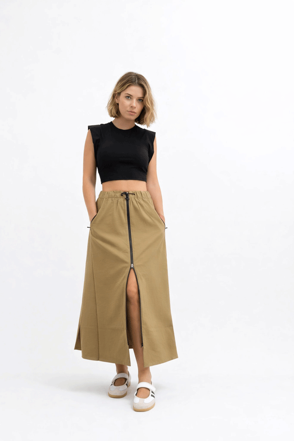 Midi Skirt Casual - Khaki