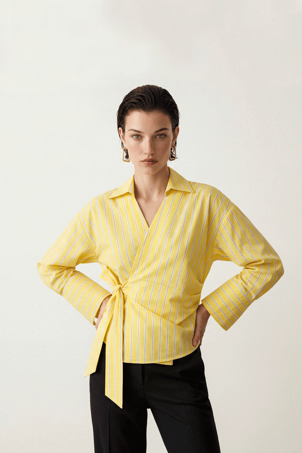Striped Surplice Shirt - Yellow