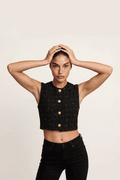 Crop Gilet Tweed - Black