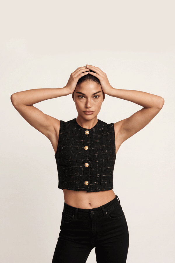 Crop Gilet Tweed - Black