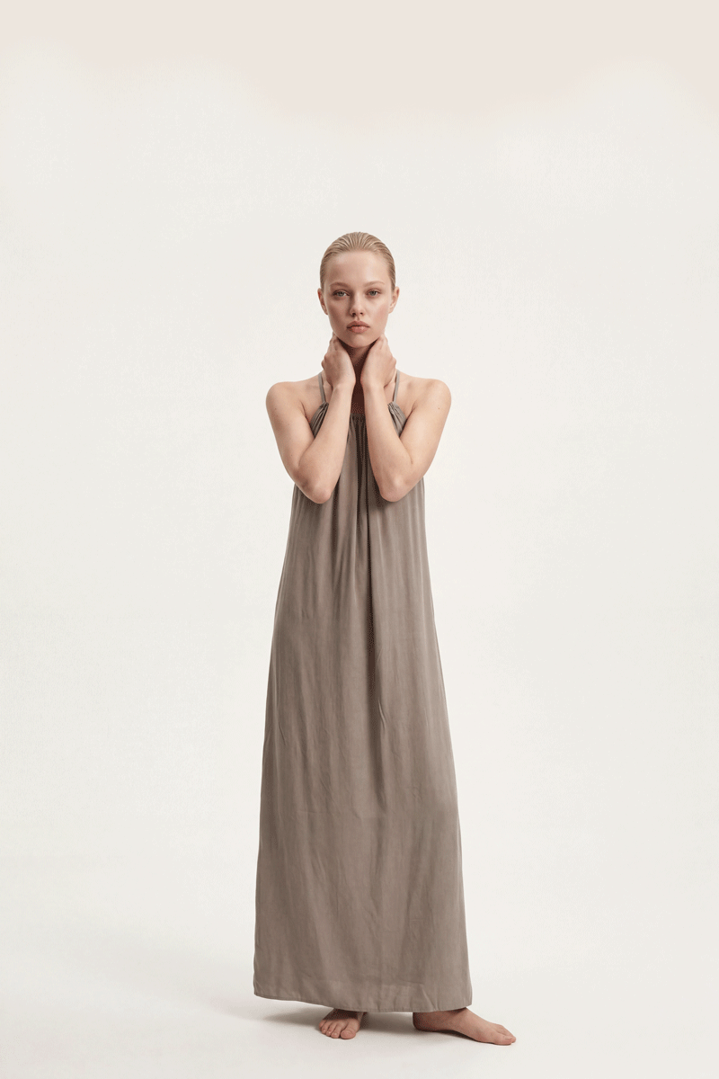 Halter Neck Dress - Greige